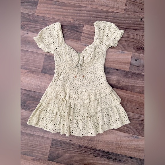 Boho Pink Sage Lace Mini Dress - Picture 1 of 8